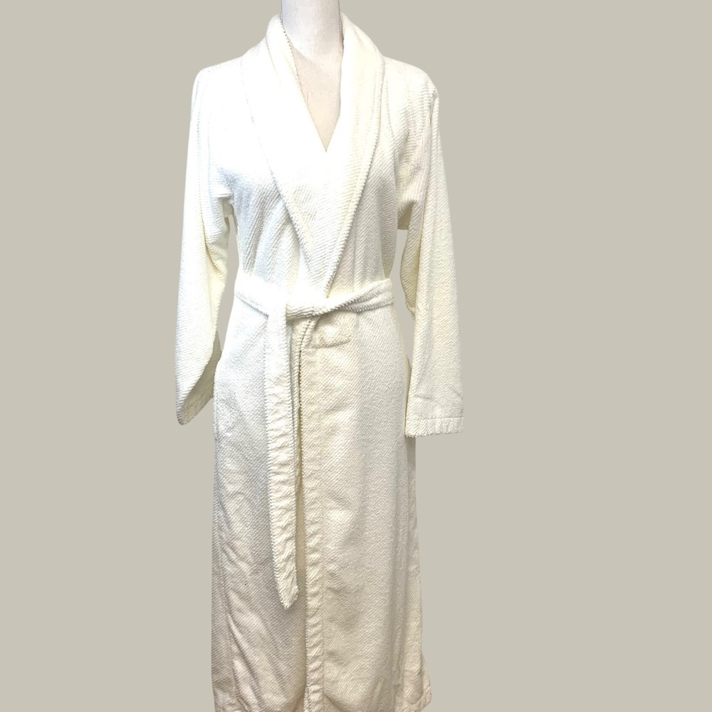 Bath & Body Works Terry Cloth Spa Robe White 100% Cotton Women S/M Shawl Collar